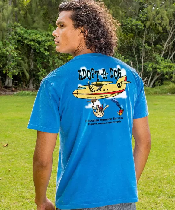 T-Shirts>Crazy Shirts Hawaiian Humane Society Sky Dive - Blue Hawaii Dyed Short Sleeve Crewneck T-Shirt