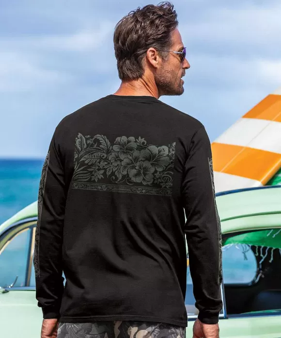 T-Shirts>Crazy Shirts Hawaiian Wide Band - Black Long Sleeve Crewneck T-Shirt