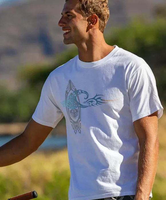 T-Shirts>Crazy Shirts He'E Nalu Elima - White Short Sleeve Crewneck T-Shirt