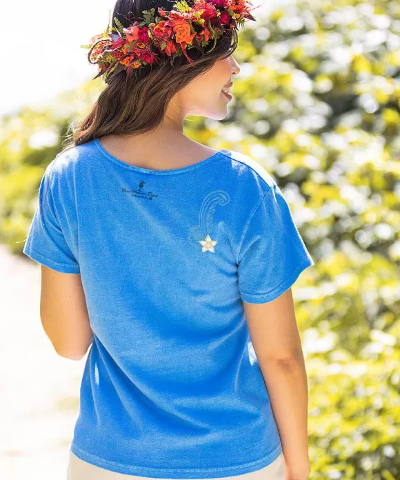 T-Shirts>Crazy Shirts Hibiscus Lei Po'O - Blue Hawaii Dyed Short Sleeve Scoop Neck T-Shirt