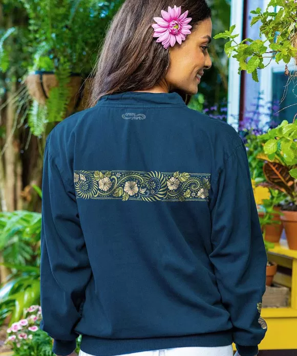 Jackets & Pullovers>Crazy Shirts Hibiscus Vines - Navy Long Sleeve Lightweight Pullover