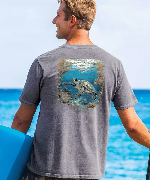 T-Shirts>Crazy Shirts Honu Kai Scenic - Crater Dyed® Short Sleeve Crewneck T-Shirt