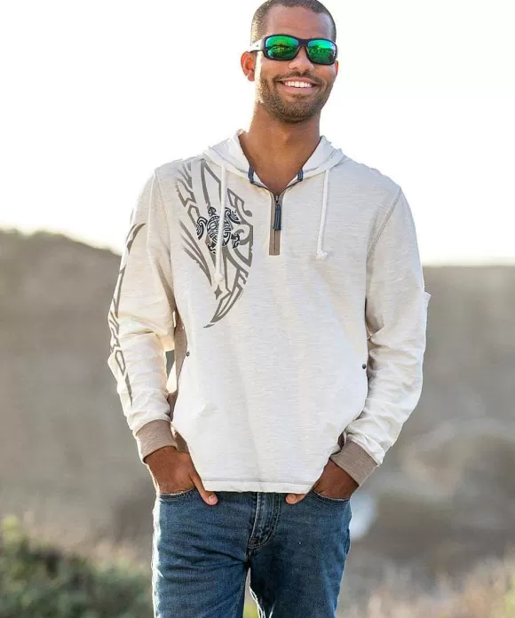 Jackets & Pullovers>Crazy Shirts Honu Mana - Natural/Gray Long Sleeve Longboard Hooded Tee