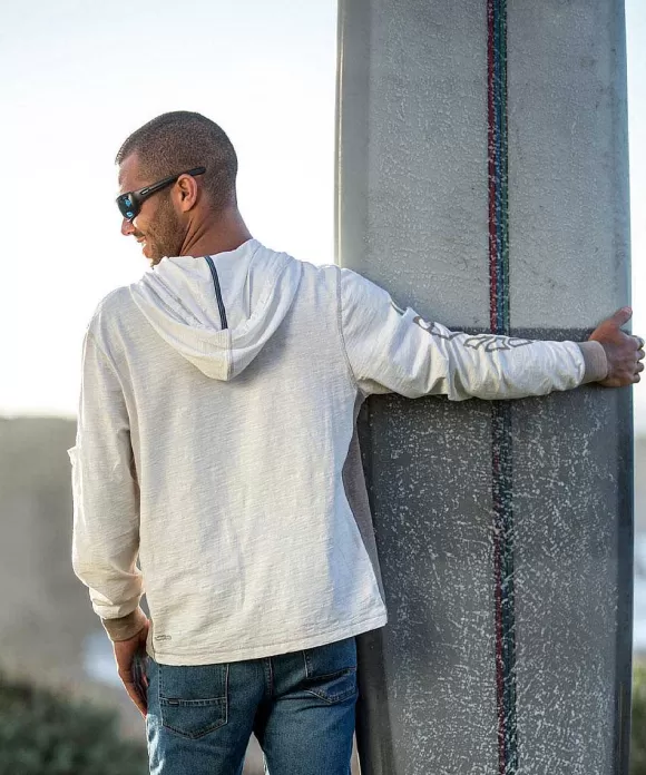 Jackets & Pullovers>Crazy Shirts Honu Mana - Natural/Gray Long Sleeve Longboard Hooded Tee