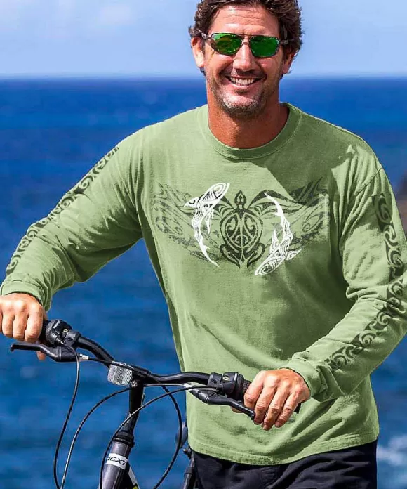 T-Shirts>Crazy Shirts Honu Mano Legend - Hemp Dyed Long Sleeve Crewneck T-Shirt