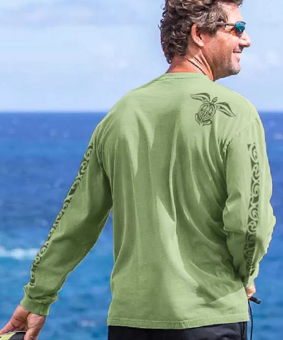 T-Shirts>Crazy Shirts Honu Mano Legend - Hemp Dyed Long Sleeve Crewneck T-Shirt
