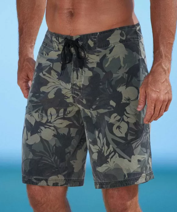 Shorts>Crazy Shirts Hulaflage - Camo Green Floral Board Shorts