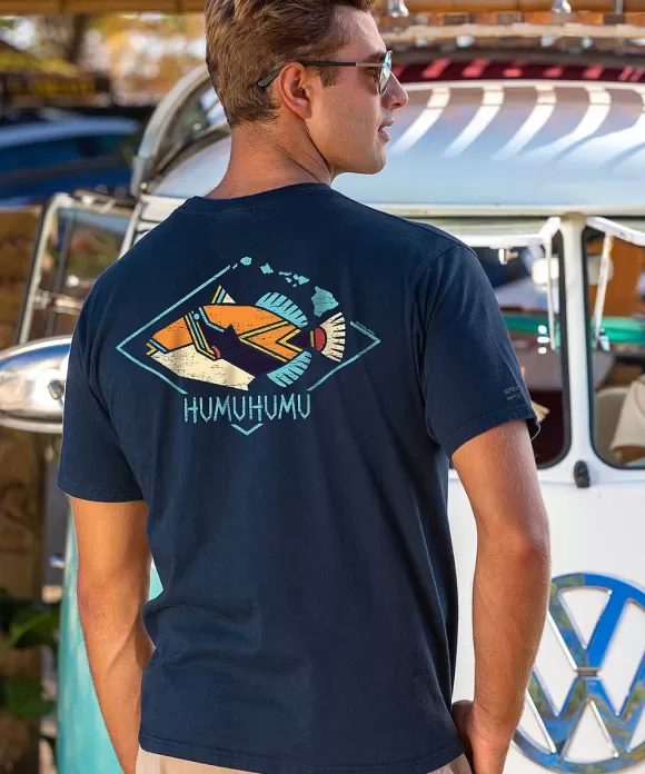 T-Shirts>Crazy Shirts Humu Hawaii Diamond - Navy Short Sleeve Crewneck T-Shirt