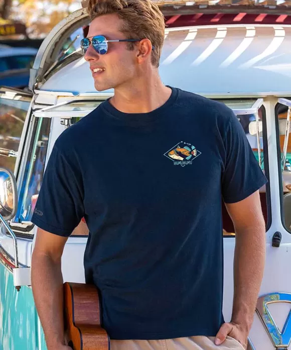 T-Shirts>Crazy Shirts Humu Hawaii Diamond - Navy Short Sleeve Crewneck T-Shirt