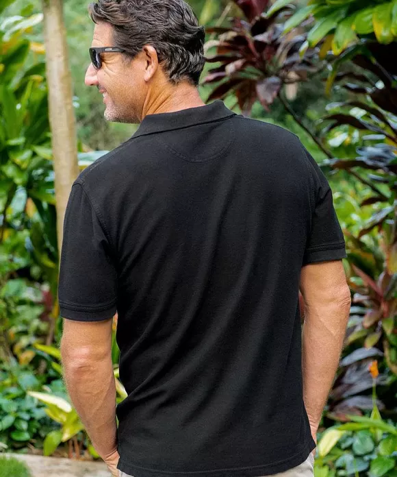 Polos>Crazy Shirts Island Band - Black Short Sleeve Oceanfront Polo Shirt