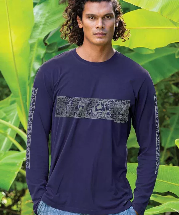 T-Shirts>Crazy Shirts Island Icons Band - Indigo Long Sleeve Pima T-Shirt