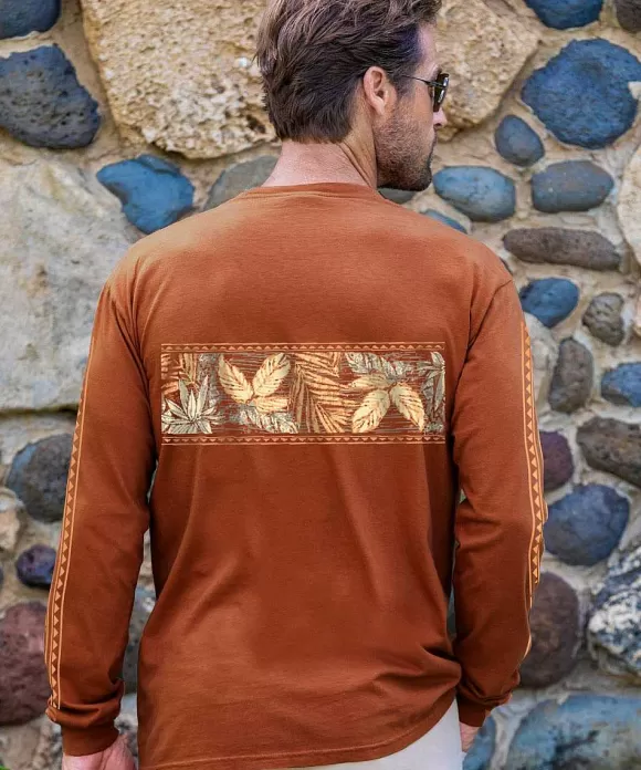T-Shirts>Crazy Shirts Island Tropical Band - Cinnamon Dyed Long Sleeve Crewneck T-Shirt