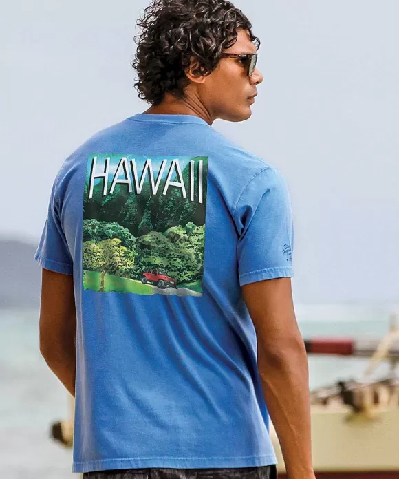 T-Shirts>Crazy Shirts Jeep Majestic Koolau - Blue Hawaii Dyed Short Sleeve Crewneck T-Shirt