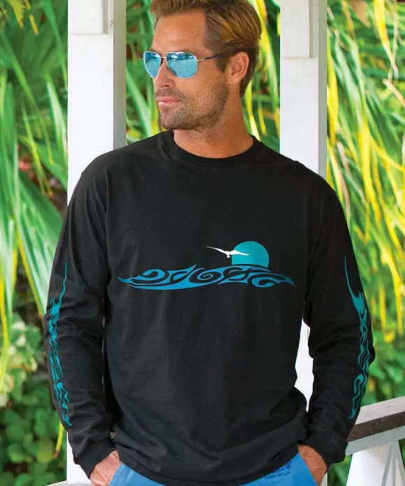 T-Shirts>Crazy Shirts Kai Nui Offshore - Black Long Sleeve Crewneck T-Shirt