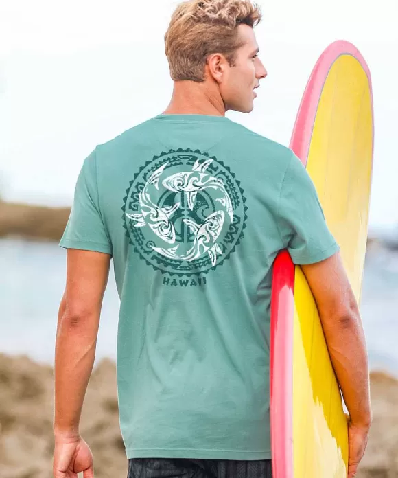 T-Shirts>Crazy Shirts Kako Tri Mano - Seagreen Short Sleeve Pima T-Shirt