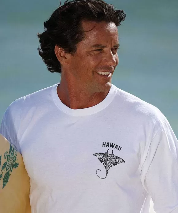 T-Shirts>Crazy Shirts Kava Kava Ray - White Long Sleeve Crewneck T-Shirt