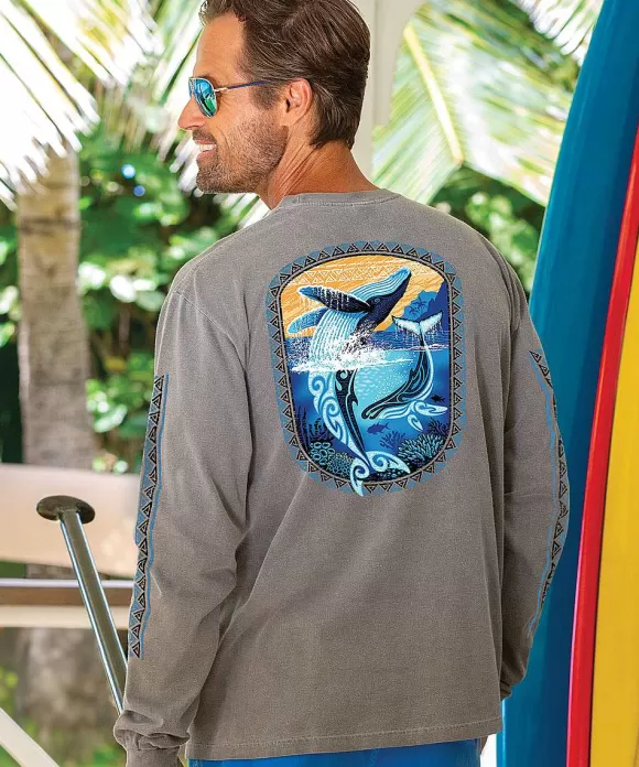 T-Shirts>Crazy Shirts Kohola Splash Scene - Crater Dyed® Long Sleeve Crewneck T-Shirt