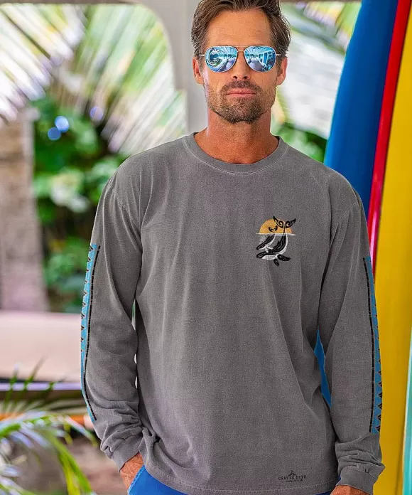 T-Shirts>Crazy Shirts Kohola Splash Scene - Crater Dyed® Long Sleeve Crewneck T-Shirt