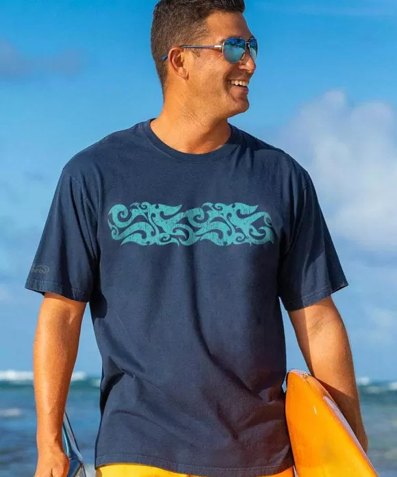 T-Shirts>Crazy Shirts Kohola Stripe - Navy Short Sleeve Crewneck T-Shirt