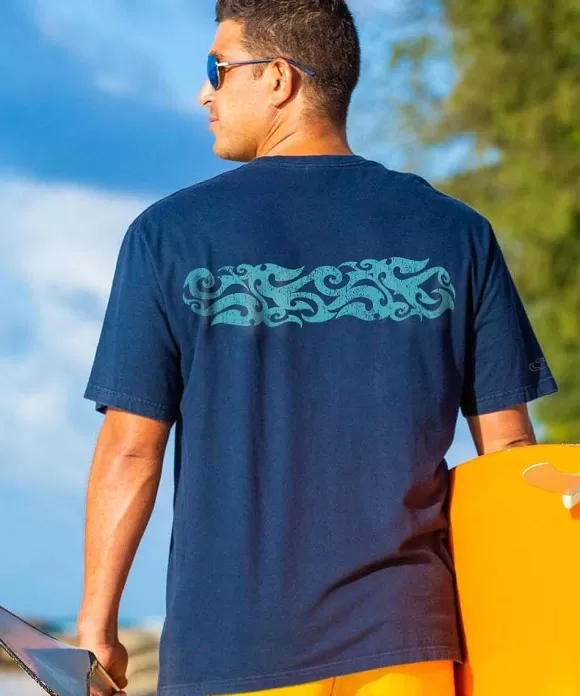 T-Shirts>Crazy Shirts Kohola Stripe - Navy Short Sleeve Crewneck T-Shirt