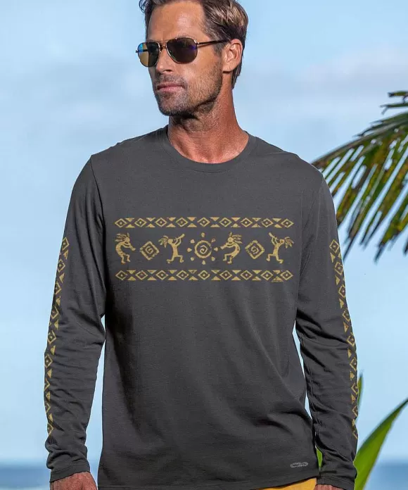 T-Shirts>Crazy Shirts Kokopelli Sol - Smoke Long Sleeve Pima T-Shirt