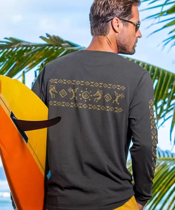 T-Shirts>Crazy Shirts Kokopelli Sol - Smoke Long Sleeve Pima T-Shirt