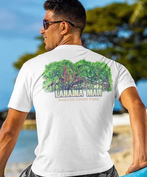 T-Shirts>Crazy Shirts Lahaina Banyan - White Short Sleeve Crewneck T-Shirt