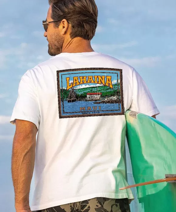 T-Shirts>Crazy Shirts Lahaina Label - White Short Sleeve Crewneck T-Shirt