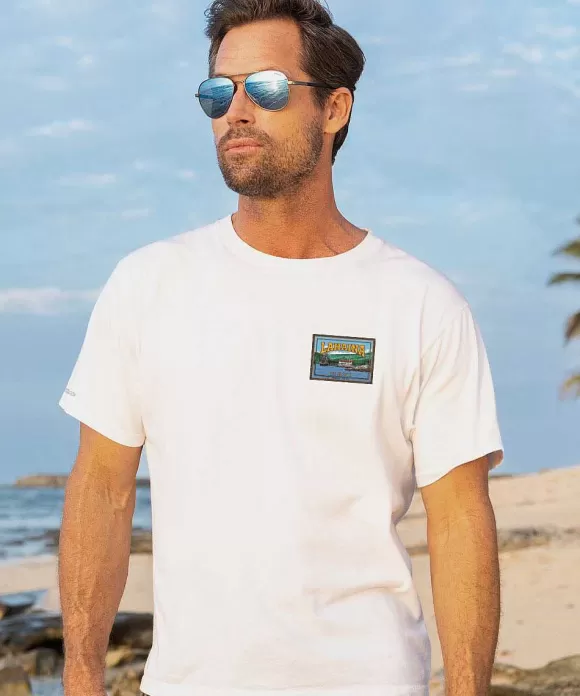 T-Shirts>Crazy Shirts Lahaina Label - White Short Sleeve Crewneck T-Shirt