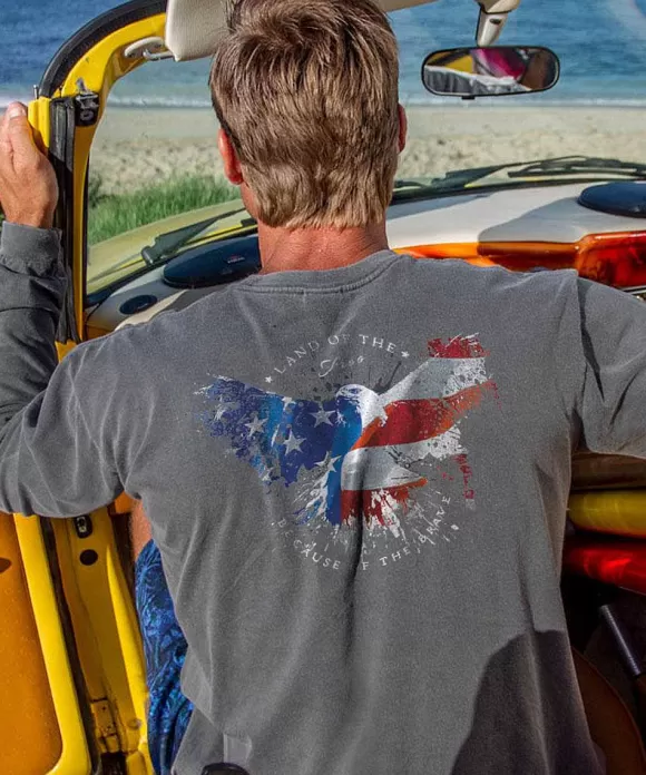T-Shirts>Crazy Shirts Land Of The Eagle - Crater Dyed® Long Sleeve Crewneck T-Shirt