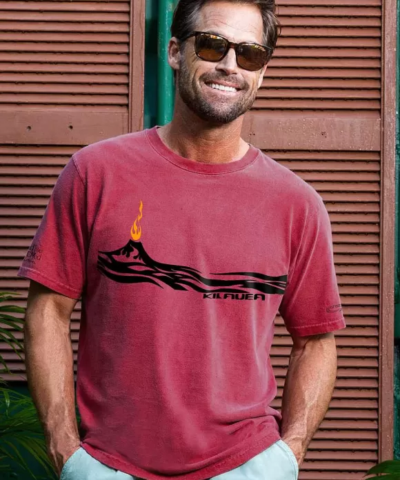 T-Shirts>Crazy Shirts Lava Flow - Paradise Red Dyed Short Sleeve Crewneck T-Shirt