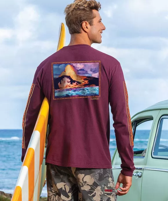 T-Shirts>Crazy Shirts Lava Meets Ocean - Fig Dyed Long Sleeve Crewneck T-Shirt