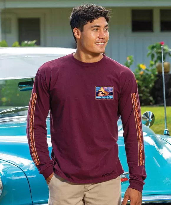 T-Shirts>Crazy Shirts Lava Meets Ocean - Fig Dyed Long Sleeve Crewneck T-Shirt