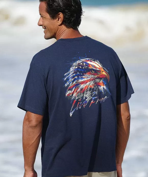 T-Shirts>Crazy Shirts Live Free - Navy Short Sleeve Crewneck T-Shirt