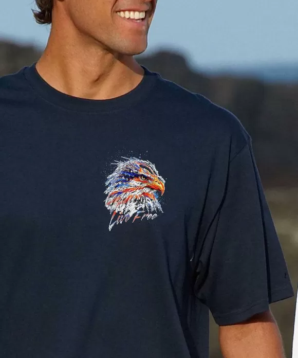 T-Shirts>Crazy Shirts Live Free - Navy Short Sleeve Crewneck T-Shirt