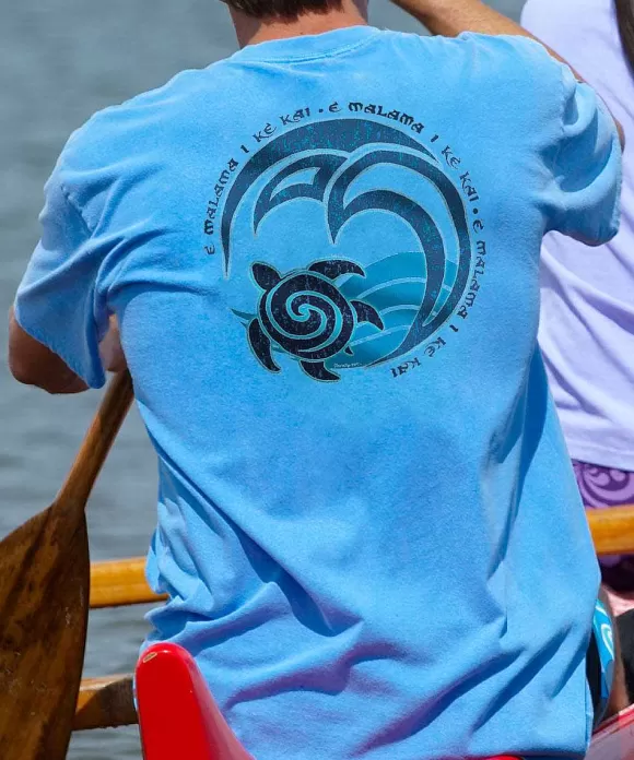 T-Shirts>Crazy Shirts Malama - Blue Hawaii Dyed Short Sleeve Crewneck T-Shirt