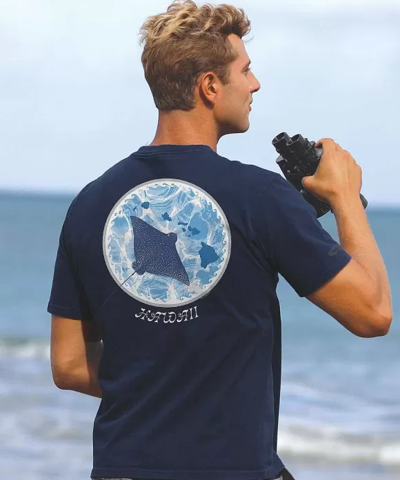 T-Shirts>Crazy Shirts Manta Ray Circle - Navy Short Sleeve Crewneck T-Shirt