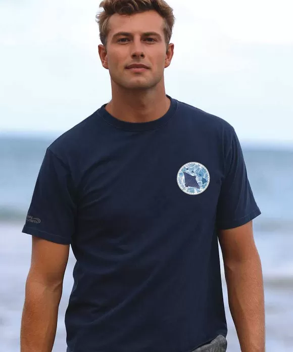 T-Shirts>Crazy Shirts Manta Ray Circle - Navy Short Sleeve Crewneck T-Shirt