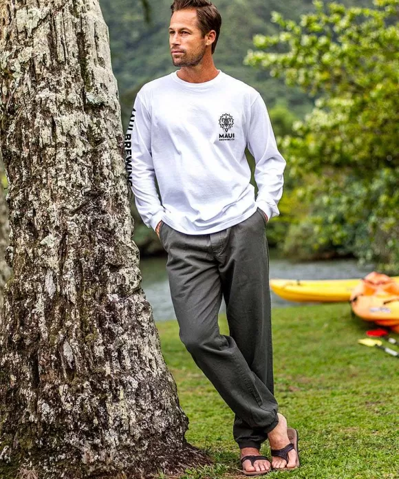 T-Shirts>Crazy Shirts Maui Brewing Co Logo New Splatter - White Long Sleeve Crewneck T-Shirt