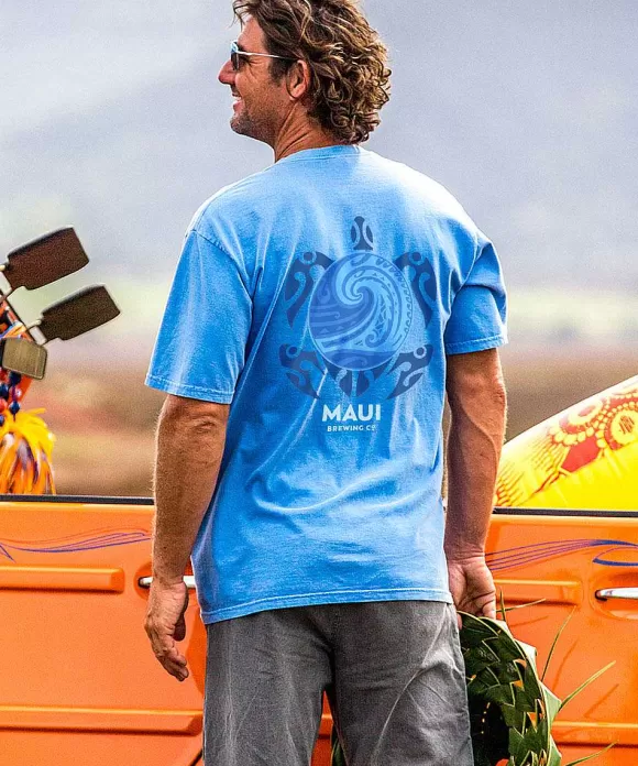 T-Shirts>Crazy Shirts Maui Brewing Co New Big Swell - Blue Hawaii Dyed Short Sleeve Crewneck T-Shirt