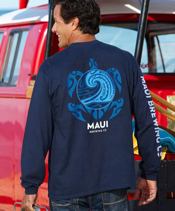 T-Shirts>Crazy Shirts Maui Brewing Co New Big Swell - Navy Long Sleeve Crewneck T-Shirt