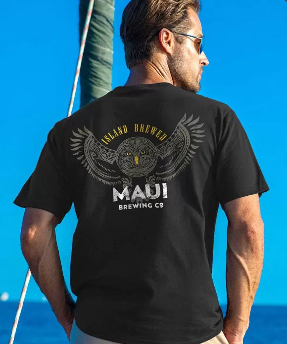 T-Shirts>Crazy Shirts Maui Brewing Co Pueo - Black Short Sleeve Crewneck T-Shirt