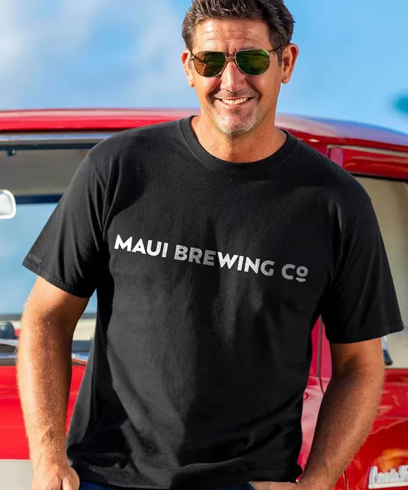 T-Shirts>Crazy Shirts Maui Brewing Co Vintage Logo Splatter - Black Short Sleeve Crewneck T-Shirt