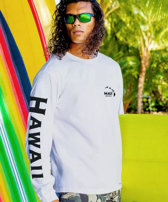 T-Shirts>Crazy Shirts Maui Brewing Co Vintage Tattoo - White Long Sleeve Crewneck T-Shirt