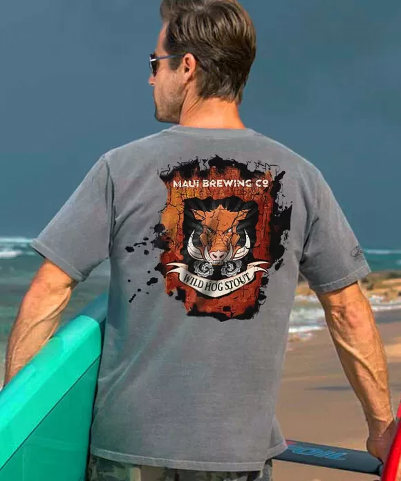 T-Shirts>Crazy Shirts Maui Brewing Co Wild Hog Stout - Crater Dyed® Short Sleeve Crewneck T-Shirt