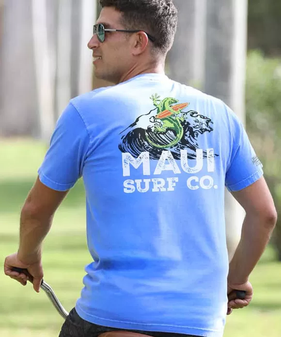 T-Shirts>Crazy Shirts Maui Surf Co. Big Wave - Blue Hawaii Dyed Short Sleeve Crewneck T-Shirt