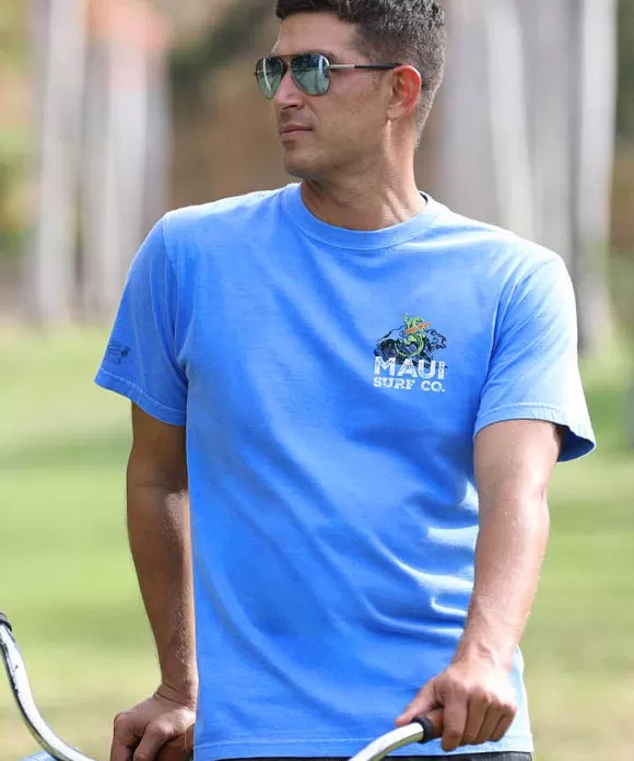 T-Shirts>Crazy Shirts Maui Surf Co. Big Wave - Blue Hawaii Dyed Short Sleeve Crewneck T-Shirt