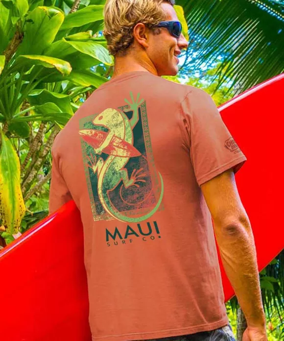 T-Shirts>Crazy Shirts Maui Surf Co. Green Gecko - Chile Dyed Short Sleeve Crewneck T-Shirt