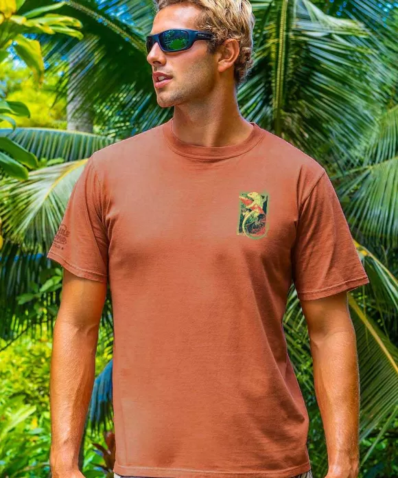 T-Shirts>Crazy Shirts Maui Surf Co. Green Gecko - Chile Dyed Short Sleeve Crewneck T-Shirt