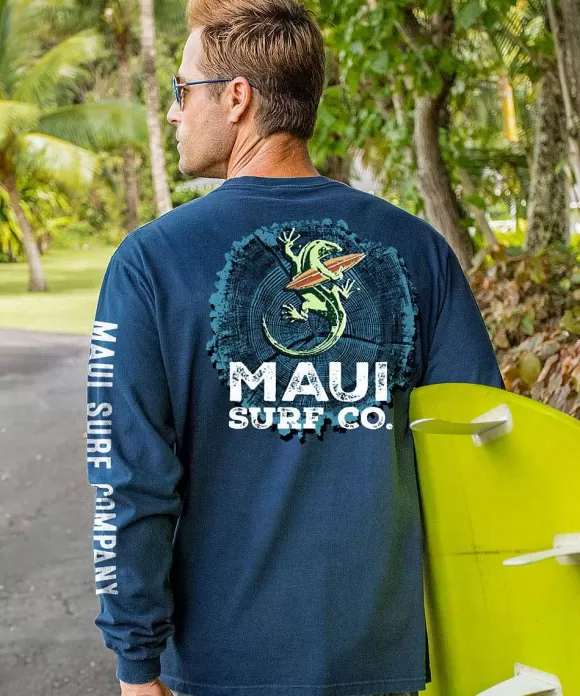 T-Shirts>Crazy Shirts Maui Surf Co. Wood Ring - Navy Long Sleeve Crewneck T-Shirt